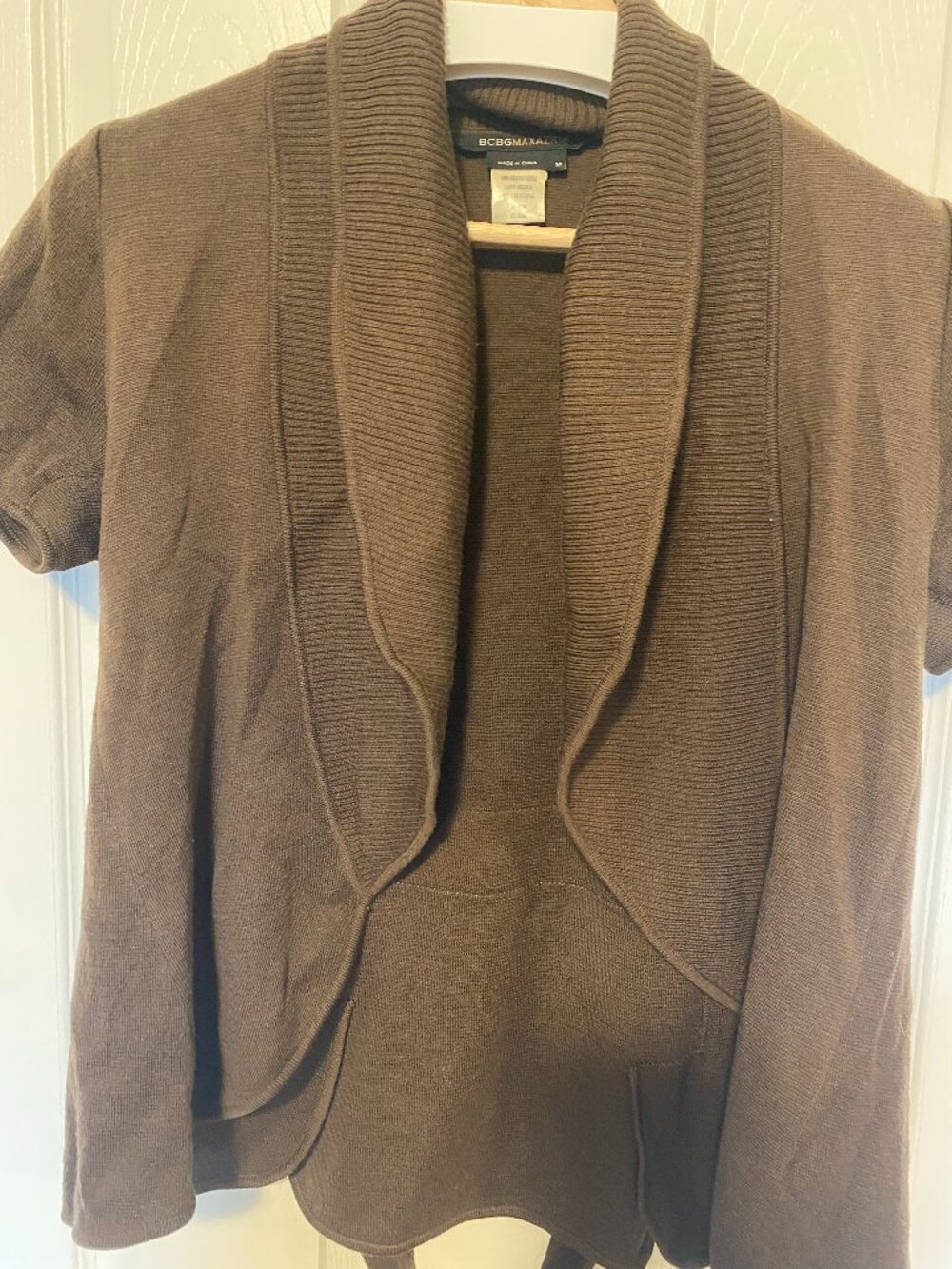 BCBGMAXAZRIA 100% Merino Wool Brown Belted Cardigan Sweater M Y2K Vintage